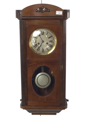Lot 120 - EDWARDIAN MAHOGANY WALL CLOCK