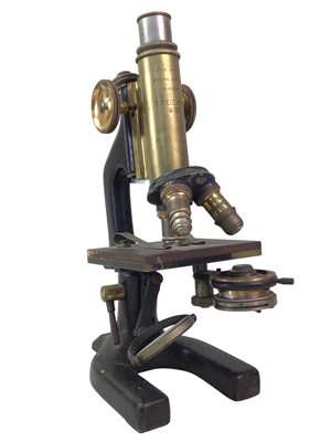 Lot 158 - BRONZED BRASS MONOCULAR MICROSCOPE