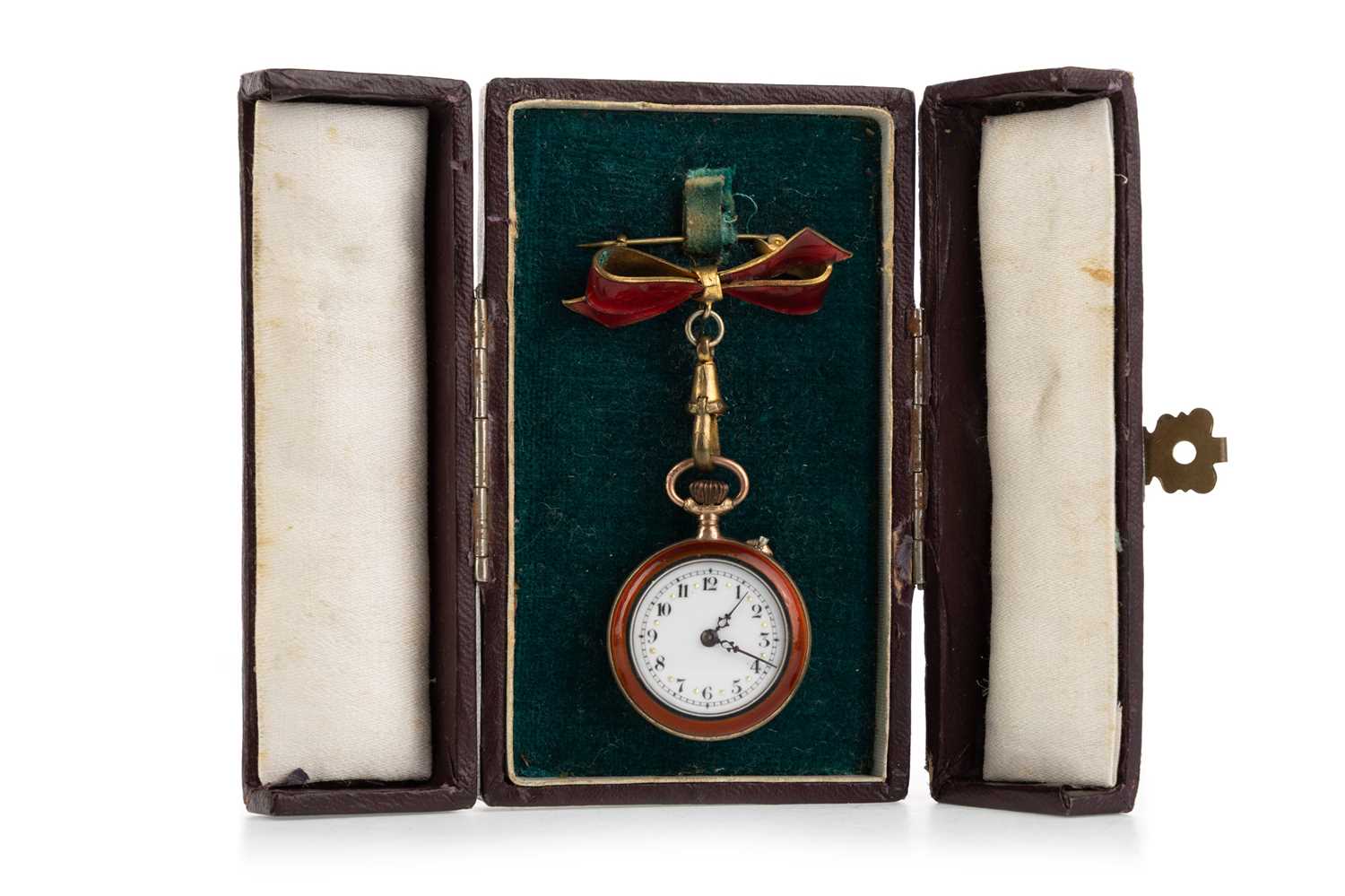 Lot 1311 - ENAMELLED FOB WATCH AND BROOCH