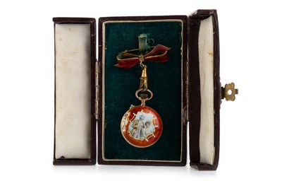Lot 1311 - ENAMELLED FOB WATCH AND BROOCH
