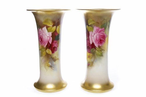 Lot 816 - PAIR OF ROYAL WORCESTER TRUMPET SHAPED VASES...