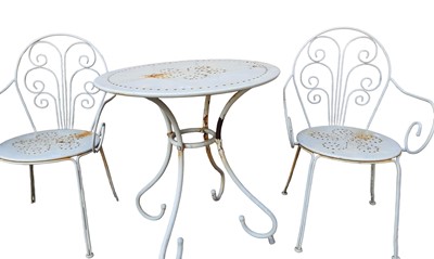Lot 248 - METAL GARDEN TABLE AND TWO MATCHING CHAIRS