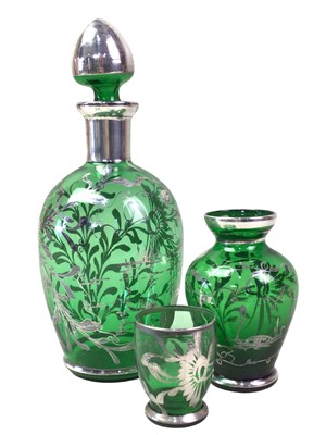 Lot 207 - GREEN GLASS DECANTER SET