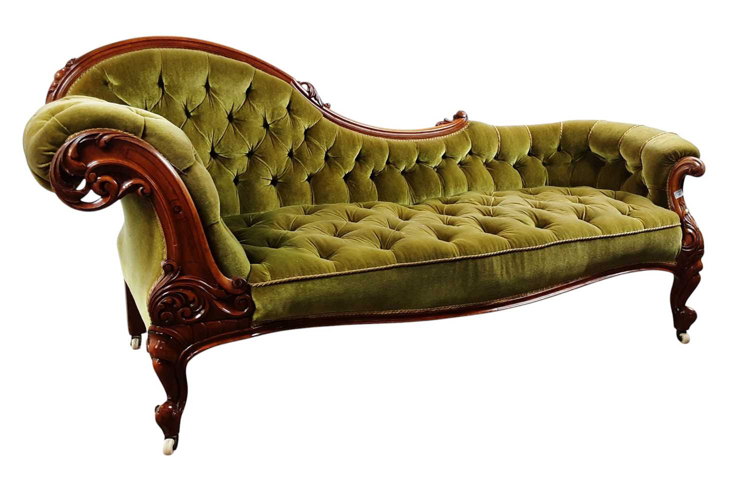 Lot 225 - VICTORIAN WALNUT CARVED CHAISE LONGUE