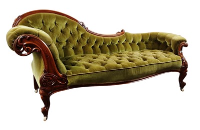 Lot 225 - VICTORIAN WALNUT CARVED CHAISE LONGUE