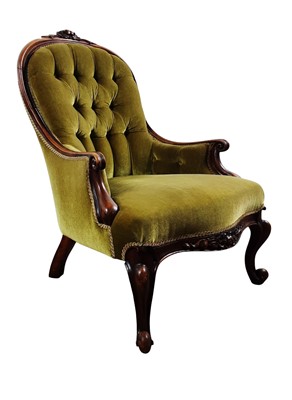 Lot 243 - VICTORIAN CARVED WALNUT ARMCHAIR