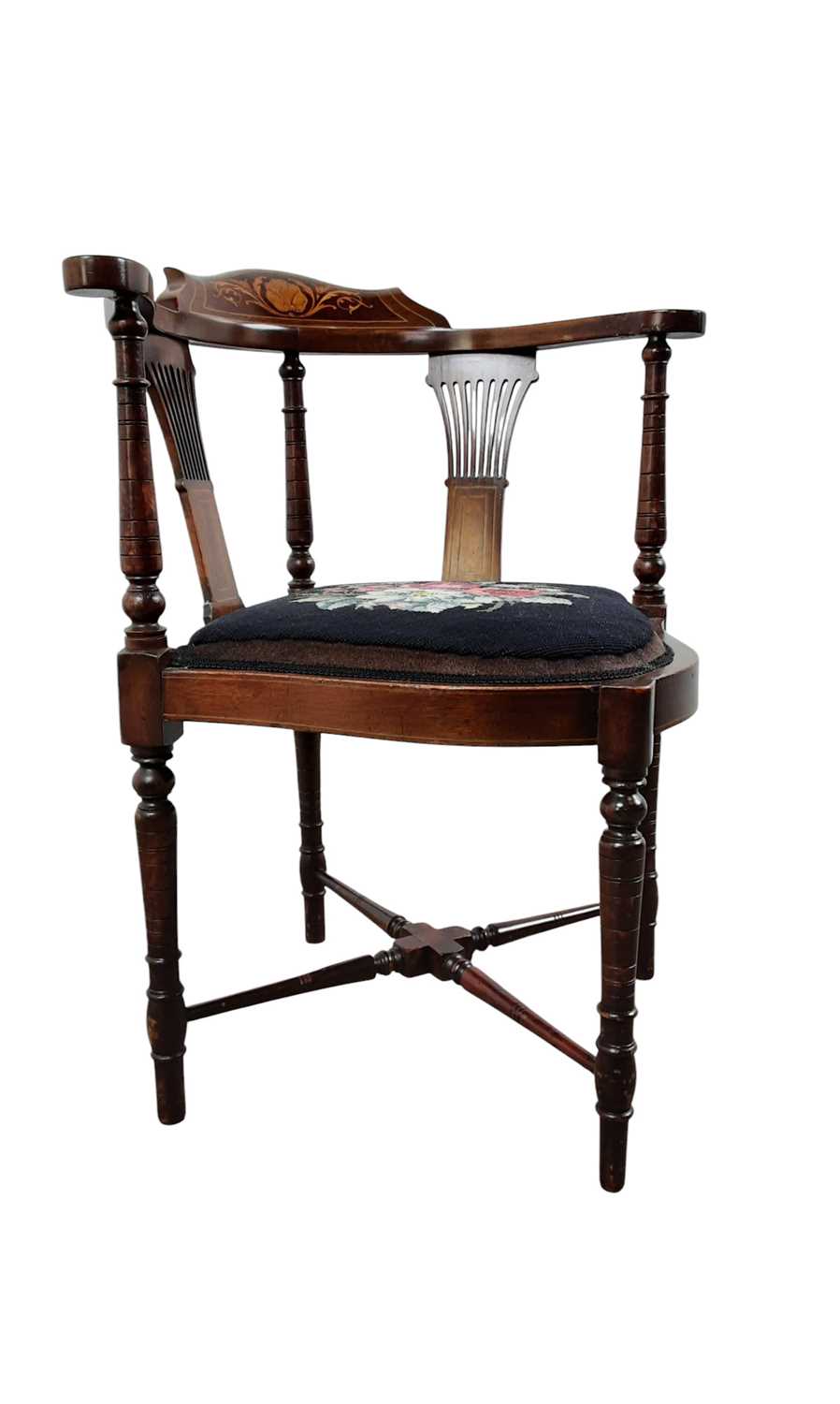 Lot 264 - EDWARDIAN INLAID MAHOGANY CORNER CHAIR