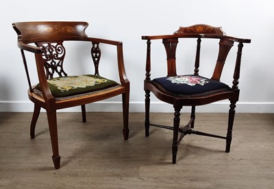 Lot 264 - EDWARDIAN INLAID MAHOGANY CORNER CHAIR