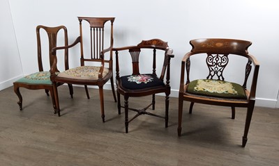 Lot 264 - EDWARDIAN INLAID MAHOGANY CORNER CHAIR