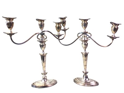 Lot 281 - TWO PAIRS OF THREE BRANCH SILVER PLATED CANDELABRA