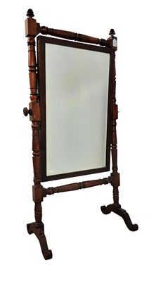 Lot 380 - STAINED WOOD CHEVAL MIRROR