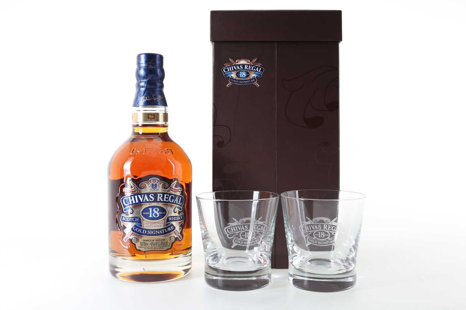 Lot 201 - CHIVAS REGAL 18 YEAR OLD WITH 2 GLASSES GIFT SET