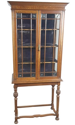 Lot 396 - OAK ARTS & CRAFTS STYLE DISPLAY CABINET
