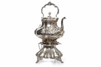 Lot 353 - VICTORIAN SILVER PLATED TEA KETTLE ON STAND...