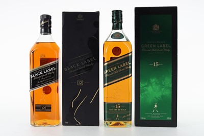 Lot 284 - JOHNNIE WALKER 15 YEAR OLD GREEN LABEL 1L AND 12 YEAR OLD BLACK LABEL 1L
