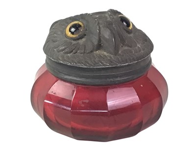 Lot 617 - LATE VICTORIAN RUBY GLASS NOVELTY INKWELL