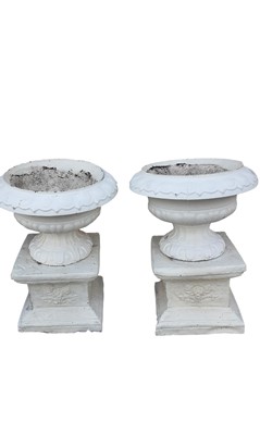 Lot 421 - PAIR OF RECONSTITUTED STONE GARDEN URNS