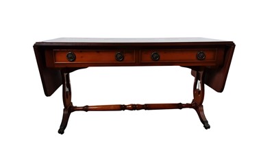 Lot 610 - YEW WOOD DROP LEAF SOFA STYLE TABLE