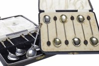 Lot 374 - SIX SILVER AND GUILLOCHE ENAMEL COFFEE SPOONS...