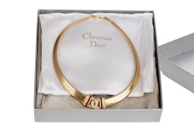Lot 835 - CHRISTIAN DIOR, BIJOUX GOLD PLATED NECKLACE AND EARRINGS