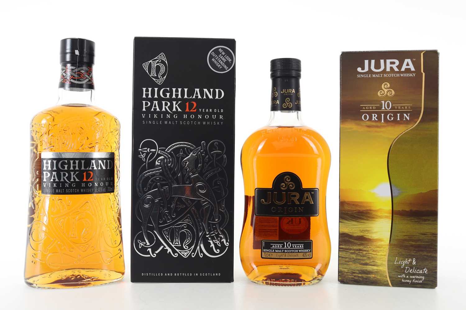 Lot 87 - HIGHLAND PARK 12 YEAR OLD VIKING HONOUR AND JURA 10 YEAR OLD ORIGIN