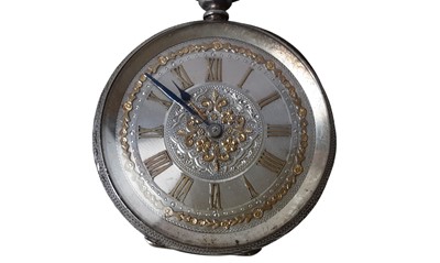 Lot 554 - SILVER FOB WATCH ON CHAIN