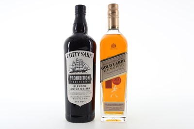 Lot 121 - JOHNNIE WALKER GOLD LABEL RESERVE AND CUTTY SARK PROHIBITION EDITION