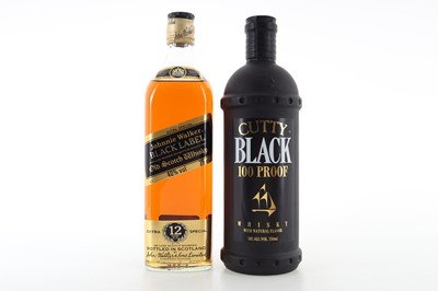 Lot 189 - JOHNNIE WALKER 12 YEAR OLD BLACK LABEL 75CL AND CUTTY BLACK 100° PROOF 75CL