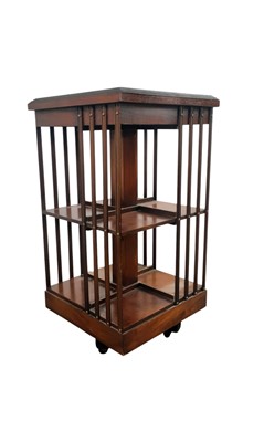 Lot 128 - REPRODUCTION INLAID MAHOGANY REVOLVING BOOKCASE