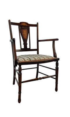 Lot 129 - EDWARDIAN INLAID MAHOGANY ELBOW CHAIR