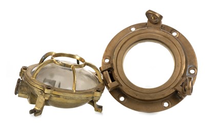 Lot 1343 - BRASS SHIP'S TURTLE BULKHEAD LIGHT