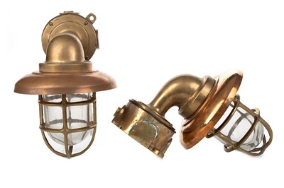 Lot 1344 - PAIR OF BRASS SHIP'S BULKHEAD PASSAGEWAY LIGHT