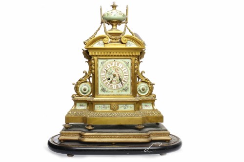 Lot 1015 - LATE 19TH CENTURY FRENCH GILT MANTEL CLOCK the...
