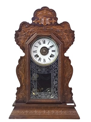 Lot 251 - STAINED WOOD GINGERBREAD CLOCK