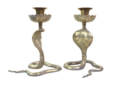 Lot 339 - PAIR OF BRASS ZOOMORPHIC CANDLESTICKS