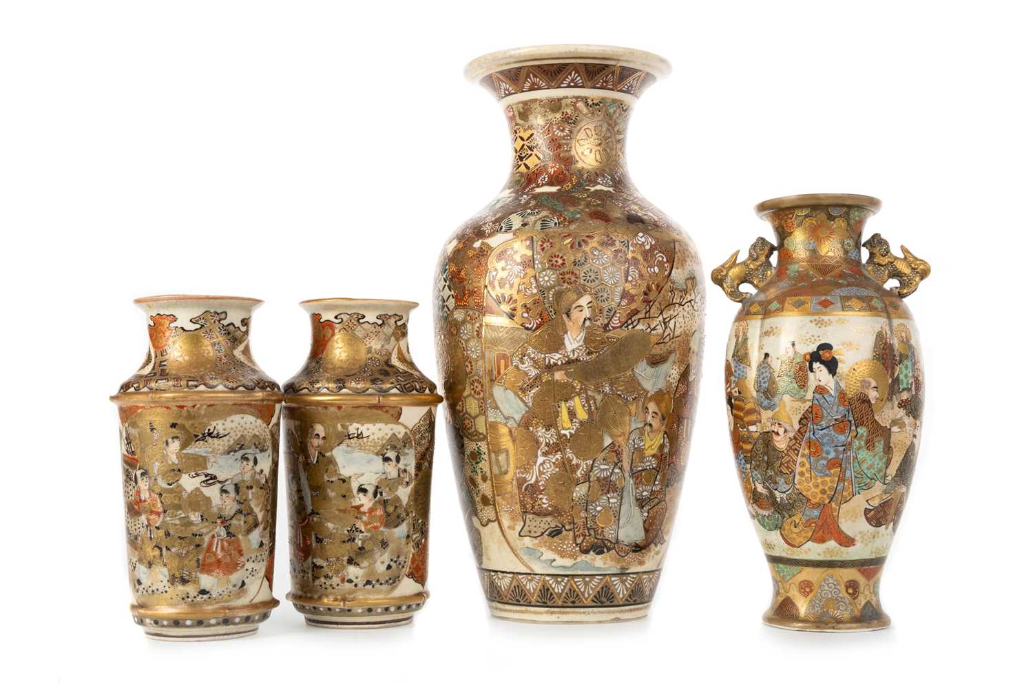 Lot 1193 - PAIR OF JAPANESE SATSUMA POTTERY VASES