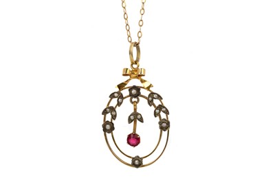Lot 465 - TWO EDWARDIAN PENDANTS ON CHAINS