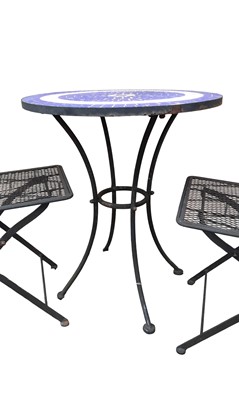 Lot 414 - CAST METAL GARDEN TABLE AND TWO CHAIRS