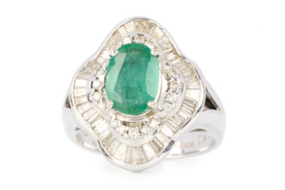 Lot 488 - EMERALD AND DIAMOND BALLERINA RING