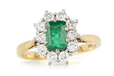 Lot 490 - EMERALD AND DIAMOND CLUSTER RING