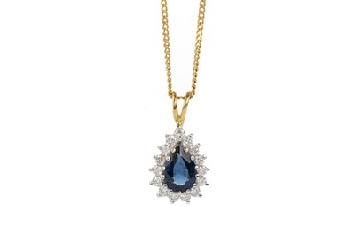 Lot 505 - SAPPHIRE AND DIAMOND PENDANT ON CHAIN