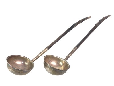 Lot 586 - PAIR OF VICTORIAN SILVER HORN HANDLED TODDY LADLES