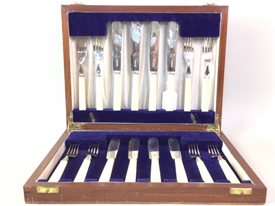Lot 587 - GEORGE VI SET OF BONE HANDLED SILVER FISH KNIVES AND FORKS