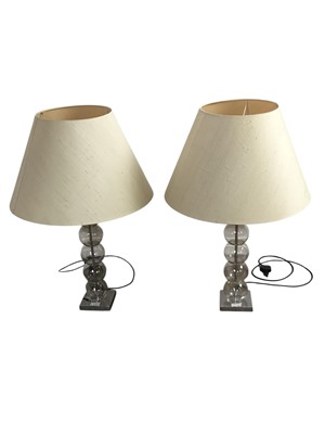 Lot 593 - PAIR OF FRENCH STYLE GLASS AND CHROME TABLE LAMPS