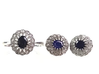 Lot 646 - SAPPHIRE AND DIAMOND RING AND EARRING SET