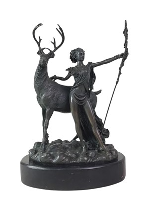 Lot 760 - CONTEMPORARY BRONZE FIGURE OF DIANA THE HUNTRESS AND STAG