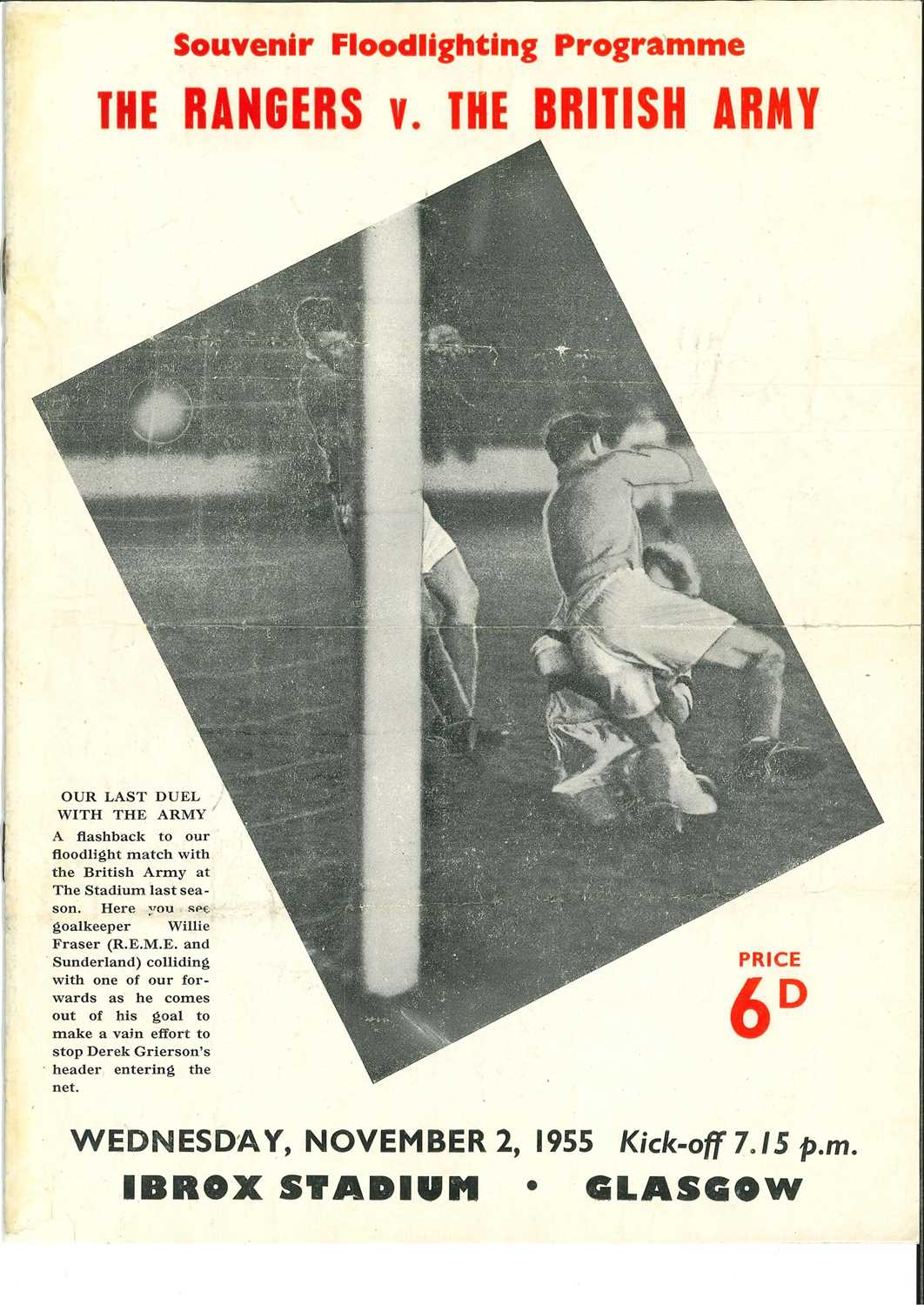 Lot 1813 - RANGERS F.C. V THE BRITISH ARMY FOOTBALL PROGRAMME