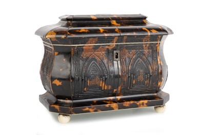 Lot 1379 - VICTORIAN TORTOISESHELL TEA CADDY