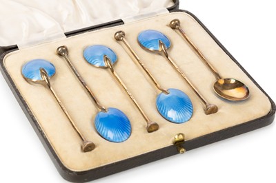 Lot 878 - SET OF SIX GEORVE VI SILVER-GILT AND ENAMEL COFFEE SPOONS