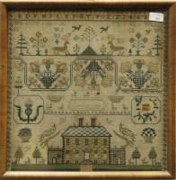 Lot 1261 - VICTORIAN WOOLWORK PICTORAL AND ALPHABET...